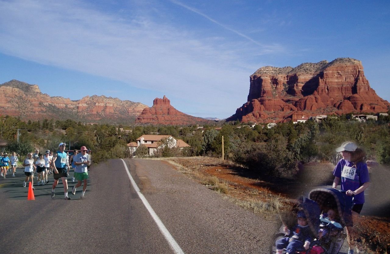 Red rocks form a backdrop for the Verde River Run participants.