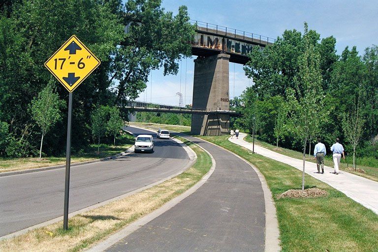 The Byway road opposite the University of Minnesota bridge is also used as a bike trail route.